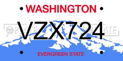 VZX724 Washington License Plate