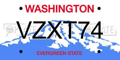VZXT74 Washington License Plate