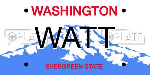 WATT Washington License Plate