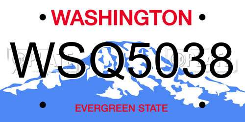 WSQ5038 Washington License Plate