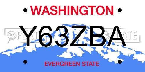 Y63ZBA Washington License Plate