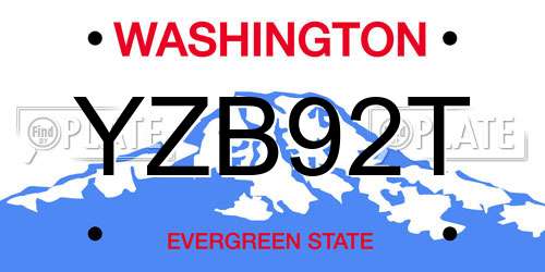 YZB92T Washington License Plate