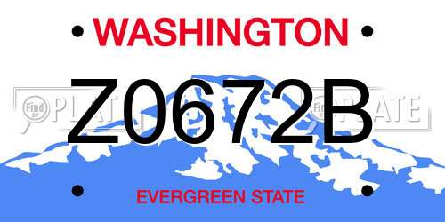 Z0672B Washington License Plate