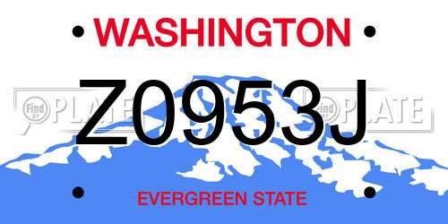 Z0953J Washington License Plate