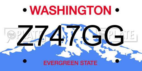 Z747GG Washington License Plate
