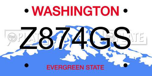 Z874GS Washington License Plate
