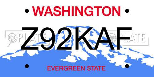 Z92KAF Washington License Plate