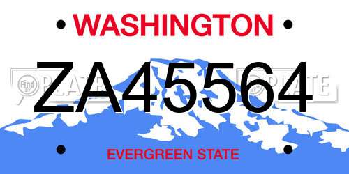 ZA45564 Washington License Plate