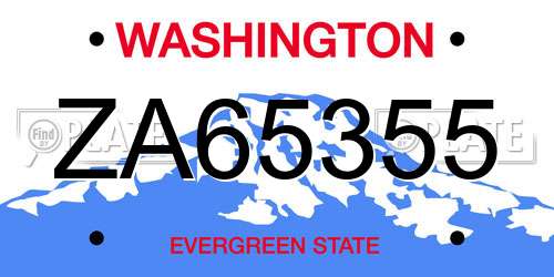ZA65355 Washington License Plate