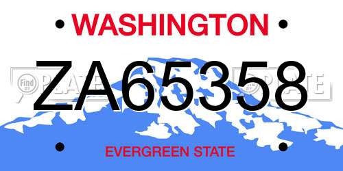 ZA65358 Washington License Plate