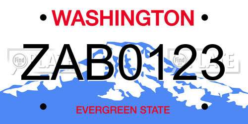 ZAB0123 Washington License Plate