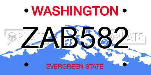 ZAB582 Washington License Plate