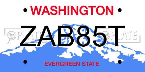 ZAB85T Washington License Plate