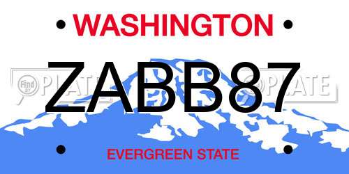 ZABB87 Washington License Plate