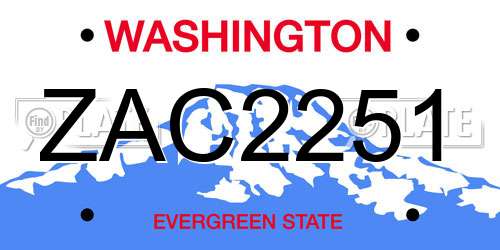 ZAC2251 Washington License Plate