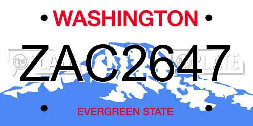 ZAC2647 Washington License Plate