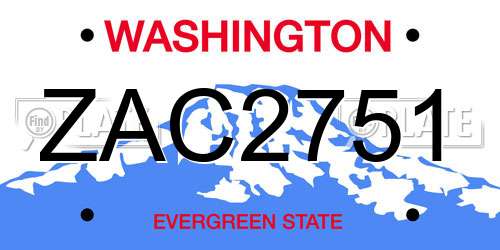 ZAC2751 Washington License Plate