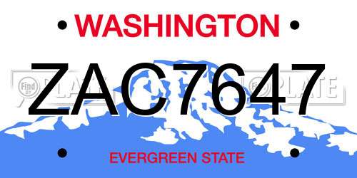ZAC7647 Washington License Plate