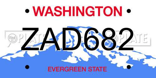 ZAD682 Washington License Plate