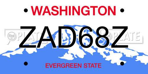 ZAD68Z Washington License Plate