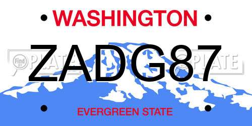 ZADG87 Washington License Plate