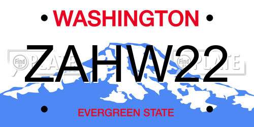 ZAHW22 Washington License Plate