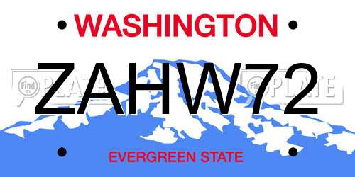 ZAHW72 Washington License Plate
