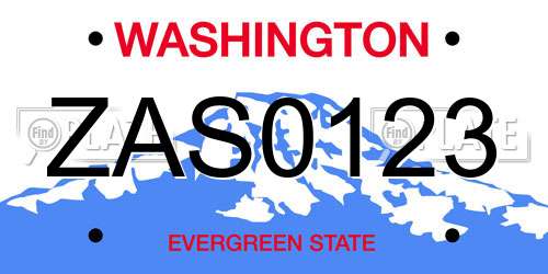 ZAS0123 Washington License Plate