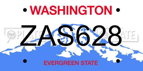 ZAS628 Washington License Plate