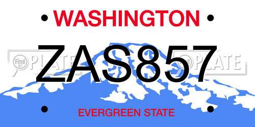 ZAS857 Washington License Plate