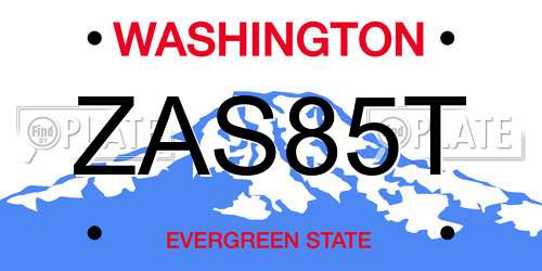 ZAS85T Washington License Plate