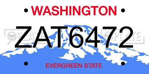 ZAT6472 Washington License Plate