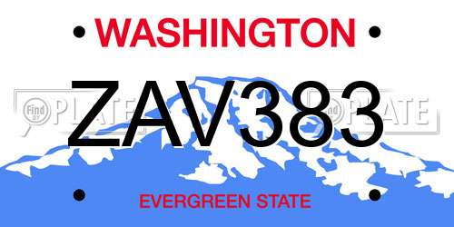 ZAV383 Washington License Plate