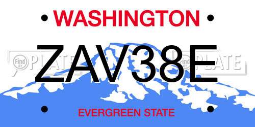 ZAV38E Washington License Plate