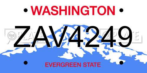 ZAV4249 Washington License Plate
