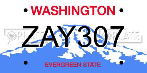ZAY307 Washington License Plate