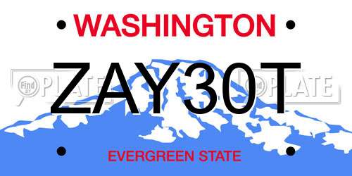 ZAY30T Washington License Plate