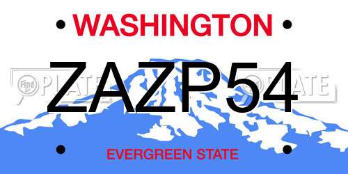ZAZP54 Washington License Plate
