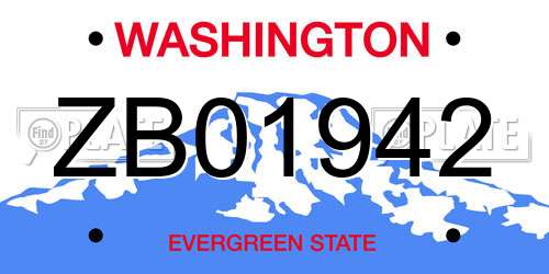 ZB01942 Washington License Plate