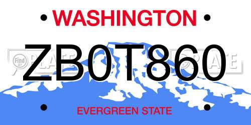 ZB0T860 Washington License Plate
