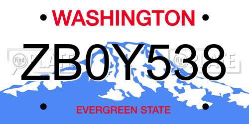 ZB0Y538 Washington License Plate