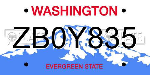 ZB0Y835 Washington License Plate