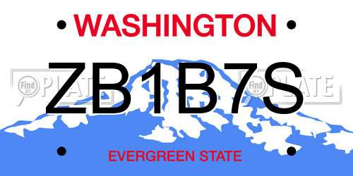 ZB1B7S Washington License Plate
