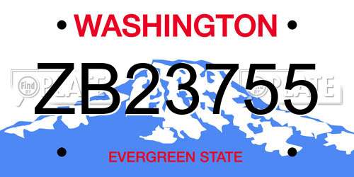 ZB23755 Washington License Plate