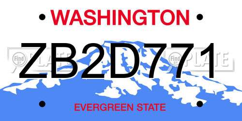 ZB2D771 Washington License Plate