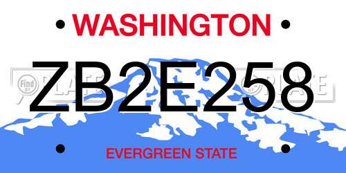 ZB2E258 Washington License Plate