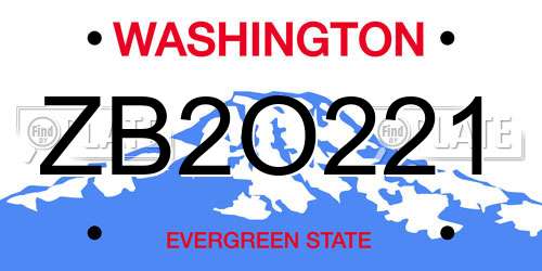 ZB2O221 Washington License Plate