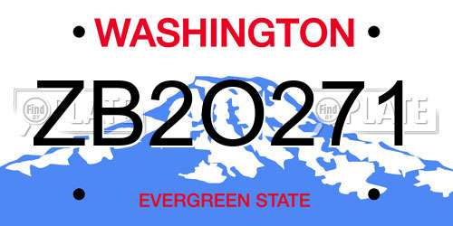 ZB2O271 Washington License Plate