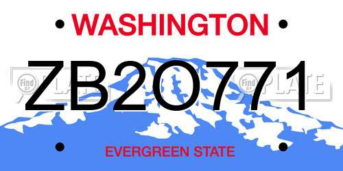 ZB2O771 Washington License Plate