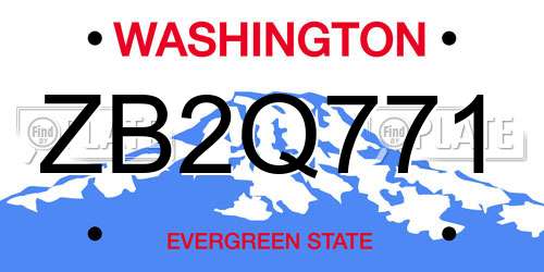 ZB2Q771 Washington License Plate
